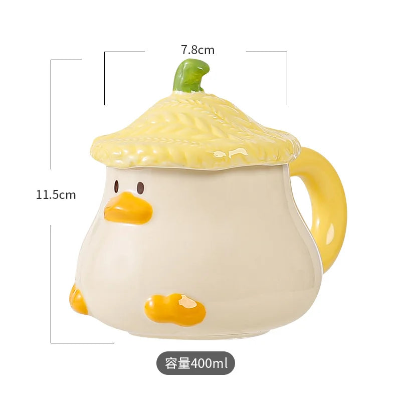 Kawaii Duck Mug With Lid
