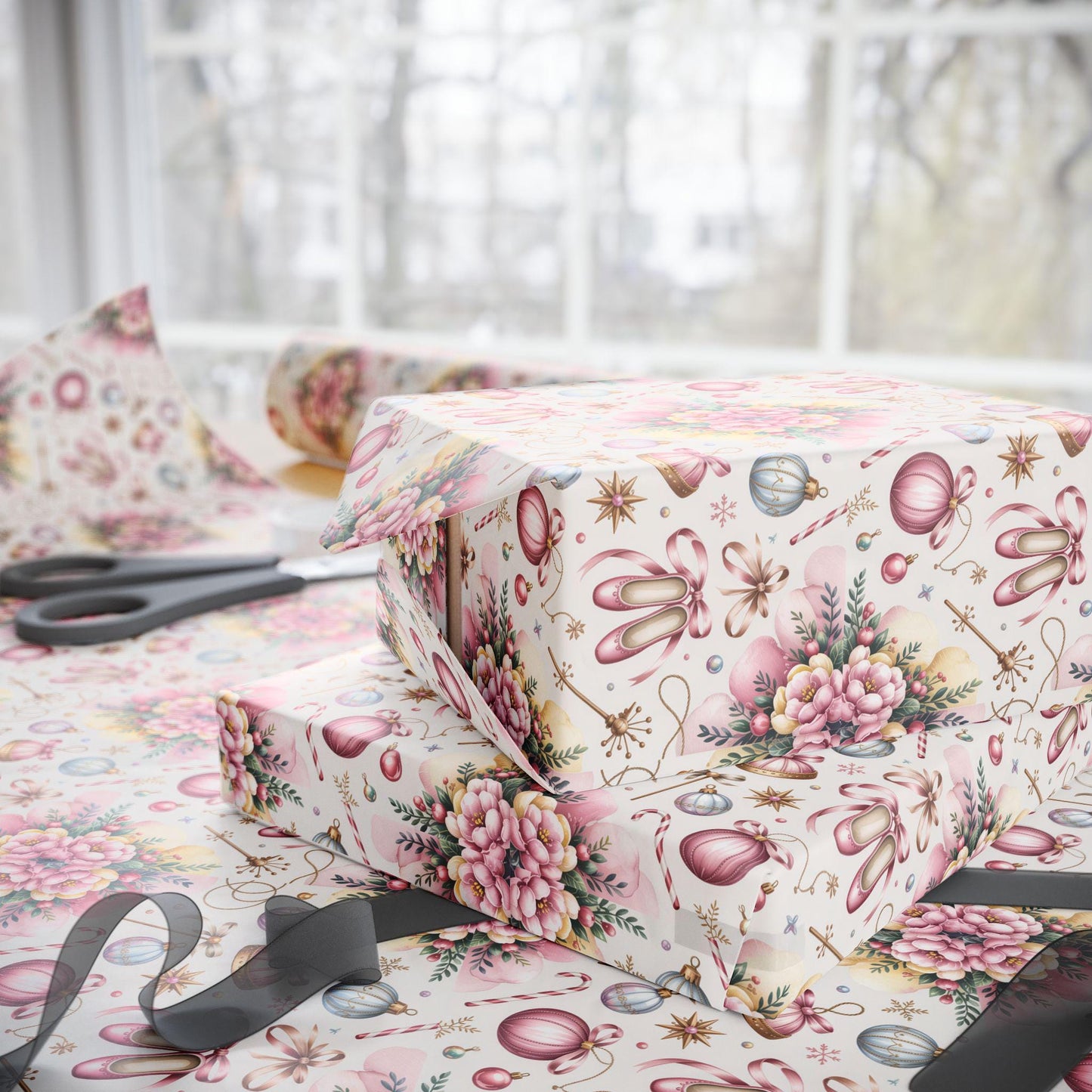 Luxury Christmas Wrapping Paper, Sugarplum Ballet Theme, Anthropologie Papyrus Inspired Design, Holiday Gift Wrap, Festive Packaging,