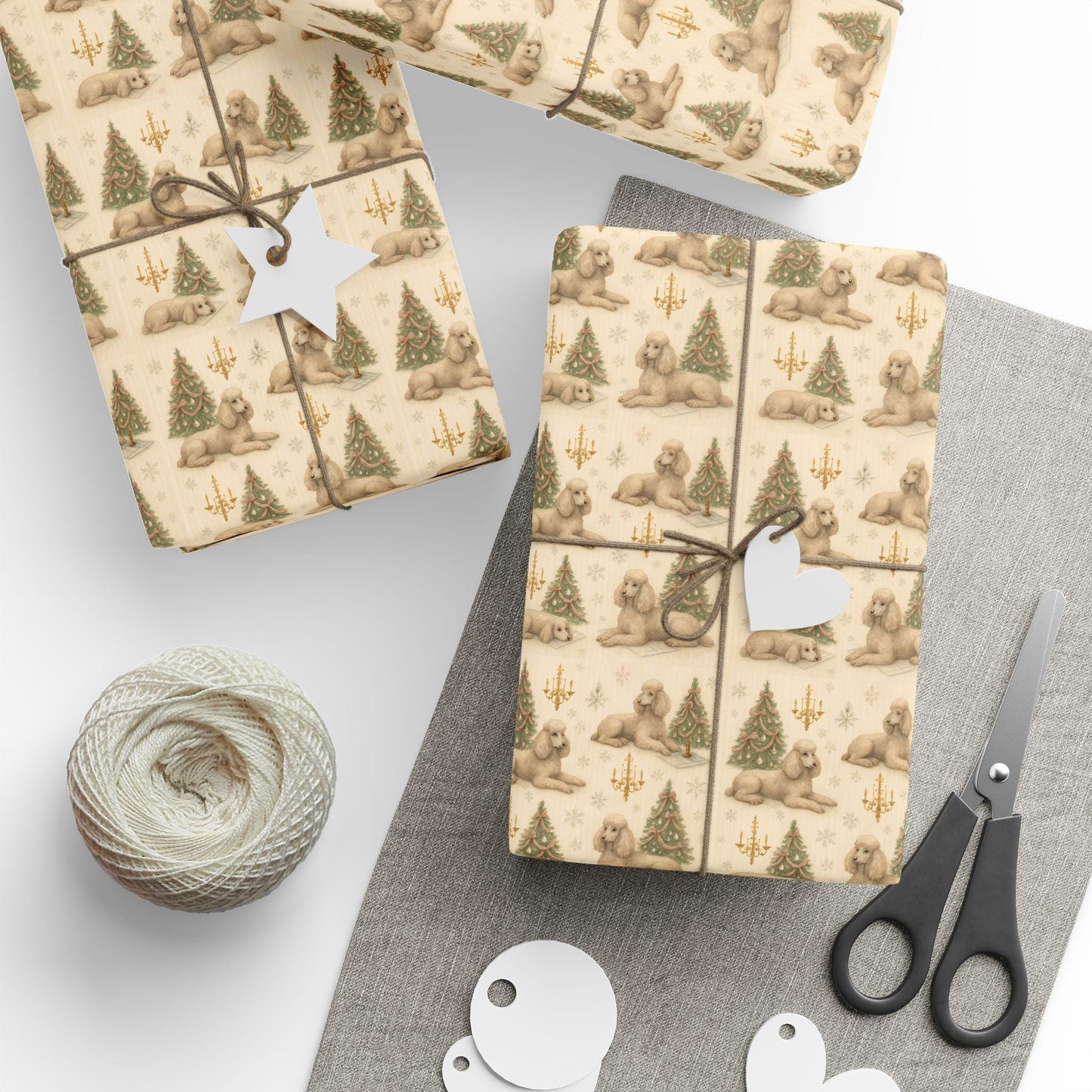 Watercolor Dog Christmas Wrapping Paper, Dog Lovers Holiday Gift Wrap, Festive Decor Supplies, Playful Snowflake Pattern, Poodle